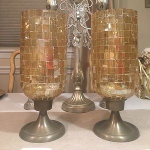 Pair of Pier 1 goldtone mosaic candleholders